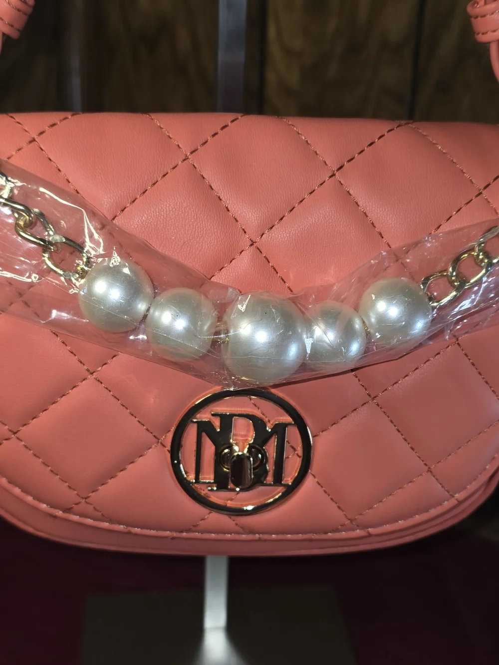 Badgley Mischka Coral Diamond-Quilted Crossbody Flap Bag/Wallet Set